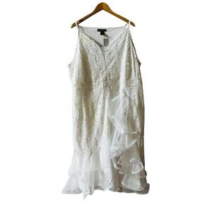 Candalite White Lace Sequin Ruffles Detail Spagetti Strap Dress Size 3X NWT